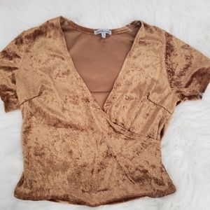 Chatlotte Russe Gold v neck Crop top Sz Med